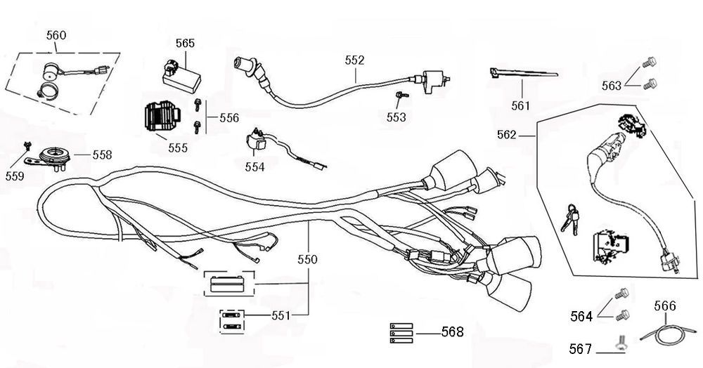 Ignition lock Wiring Harness Benzhou YY50QT-45A titanium