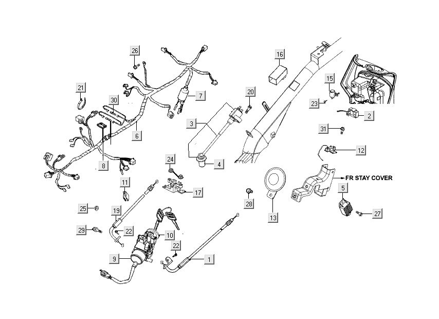 Ignition switch - Wiring harness Kymco People S 50 4T AC electric blue