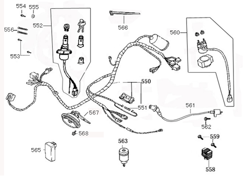 Ignition switch - Wiring harness Wangye HT50QT-12 matte anthracite