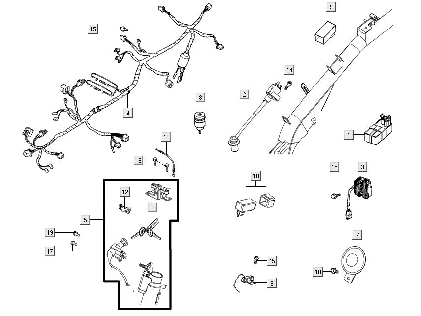 Ignition switch - Wiring harness - Ignition coil - CDI Kymco Super8 Street 50 4T AC blue