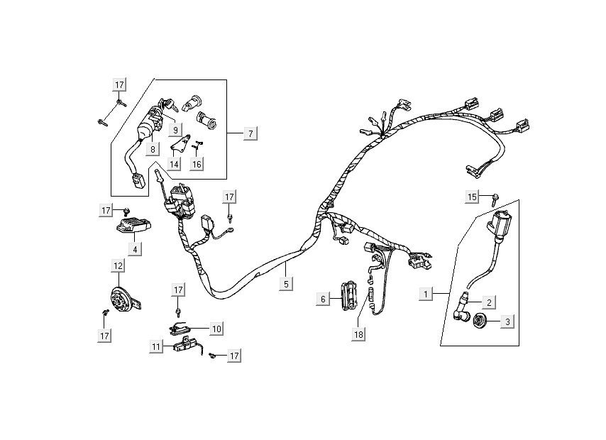 Ignition Switch - Cable Harness Kymco DJ 2-stroke Black