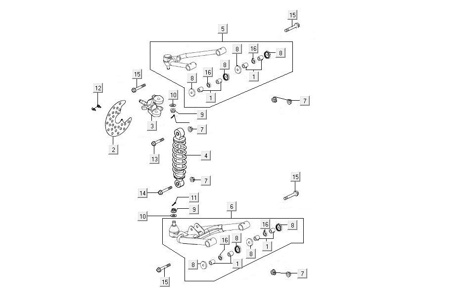 Shock absorber - Brake disc - Engine mount - Subframeleft Kymco MXU 300 4T LC