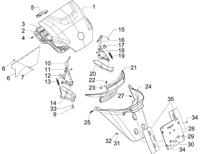 Rear covers - Mudflap Piaggio MP3 300LT Sport 2009-2014 red antares 849/A