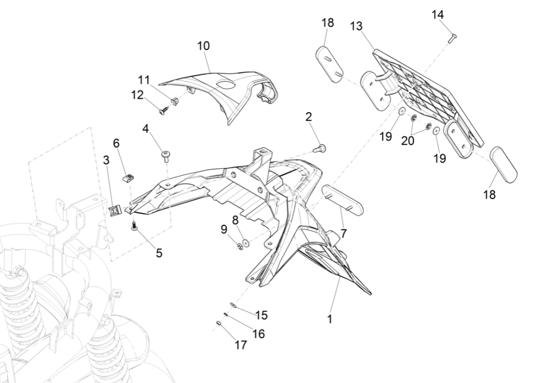 Rear Cover - Piaggio Medley 125 ABS E5 Mudflap 2021-2022 (EMEA)