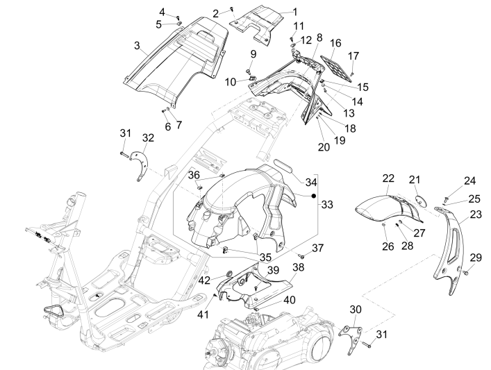 Rear cover plates - Mudflap Piaggio NRG Power DD 2007-2017 matt orange 954/A