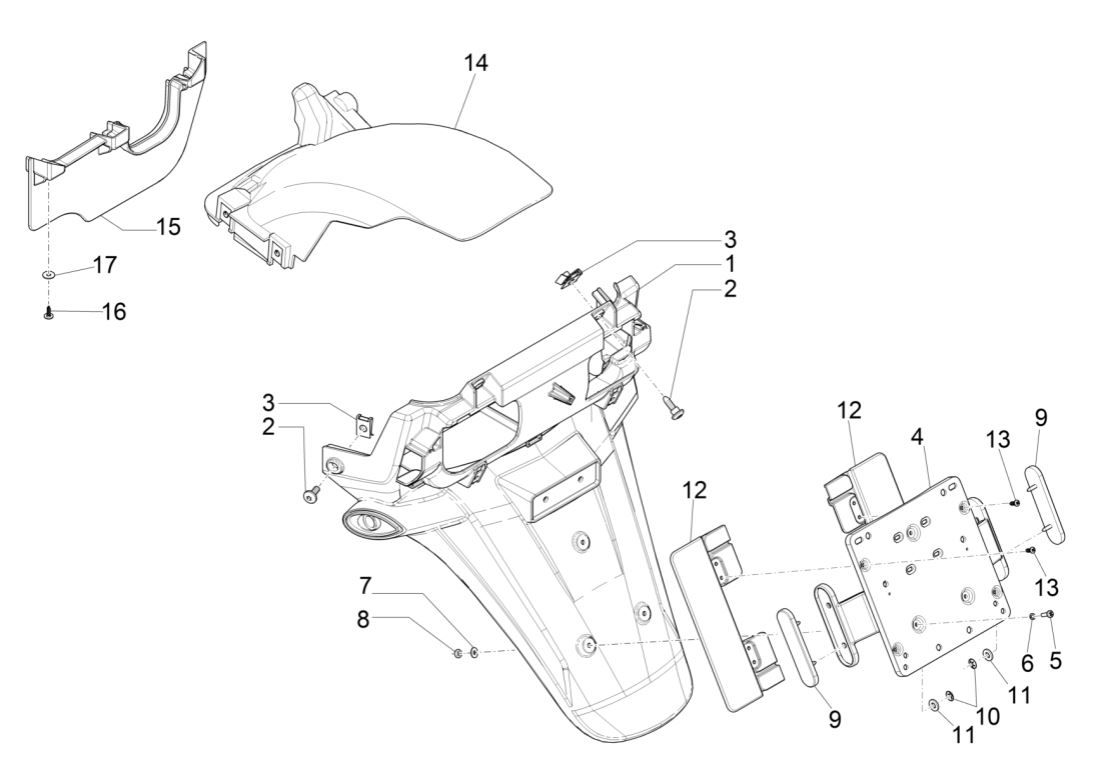Rear cover - Piaggio MP3 300 ie E4 LT BUSINESS mudflap - SPORT NOABS-ABS 2016 - 2018 (EMEA)