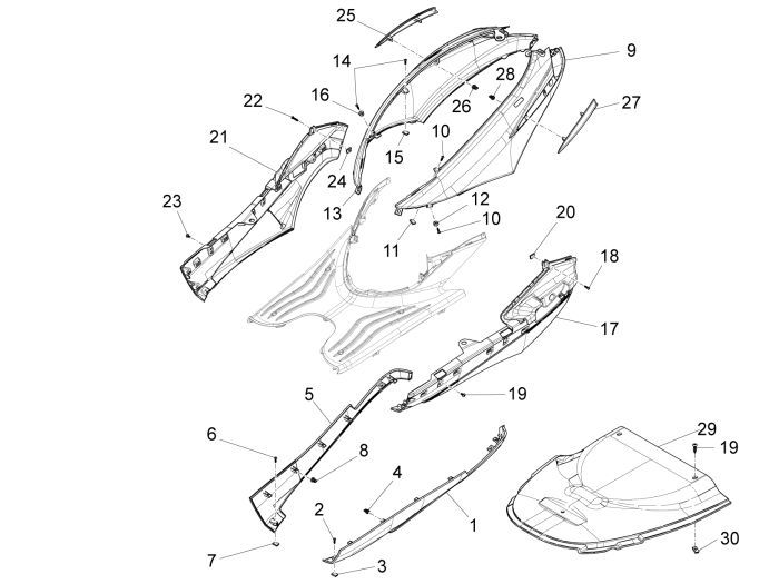 Under spoiler Piaggio New Fly 4-stroke 4-valve blue midnight 222