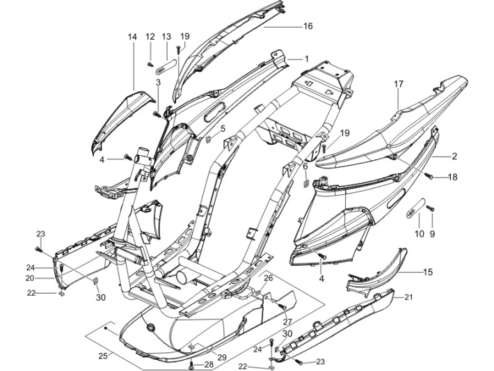Side covers - Spoiler Piaggio NRG Power DD 2007-2017 grey pulsar 760/B
