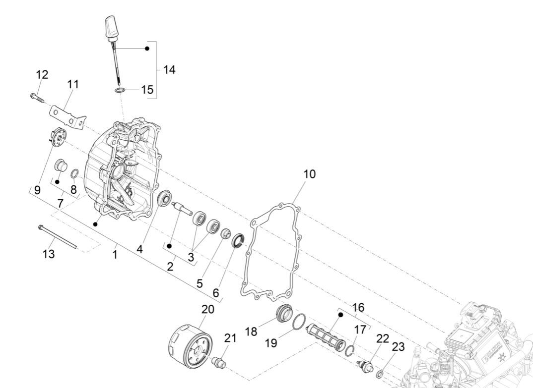 Magnetic flywheel cover - Piaggio MP3 300 ie E4 LT BUSINESS oil filter - SPORT NOABS-ABS 2016 - 2018 (EMEA)