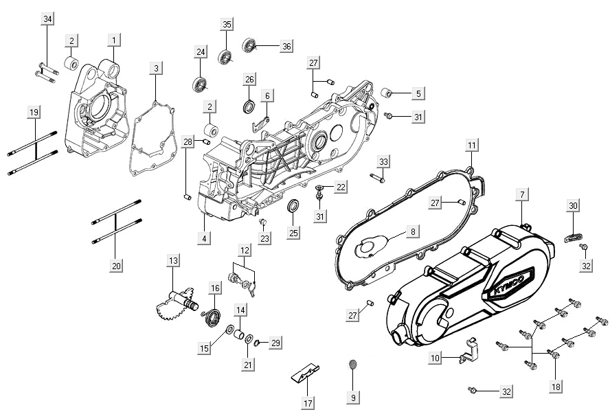 Crankcase Halves Agility 16+ 4T 150I E4