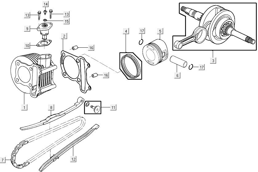 Cylinder-crankshaft Kymco Agility 16+ 4T 150I E4