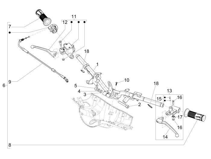 Handlebar parts Vespa Primavera 25km 4-stroke 2-valve
