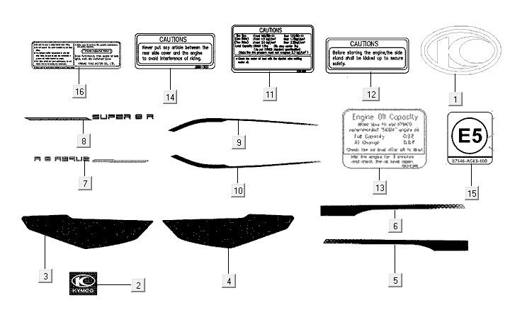 Emblem stripe Kymco Super8 R E5 WIT