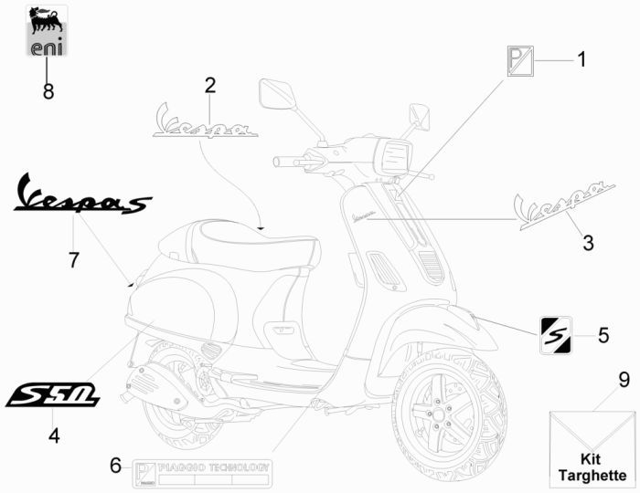 Emblems Vespa S 25km 4-stroke 2-valve