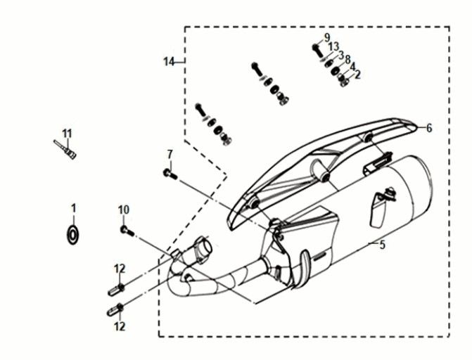 Sym Fiddle IV 50 E5 Exhaust Muffler