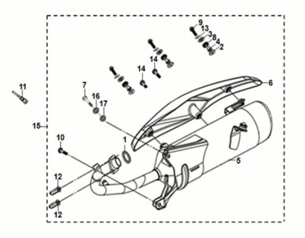 Sym Mio 50I E5 exhaust muffler