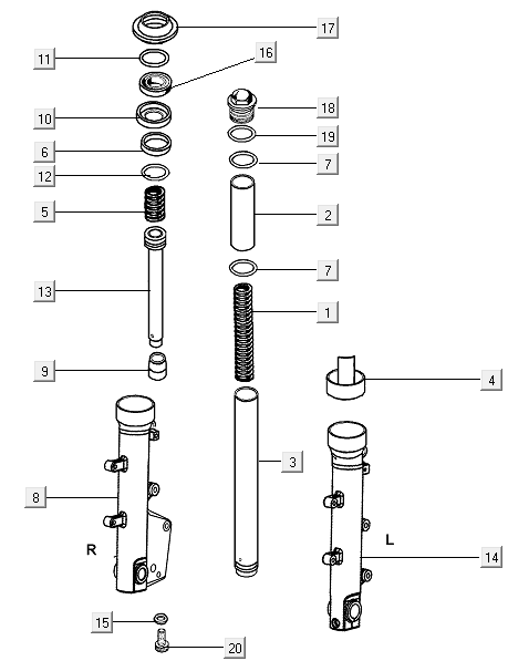 Fork tube complete parts Kymco Xciting 500R EVO