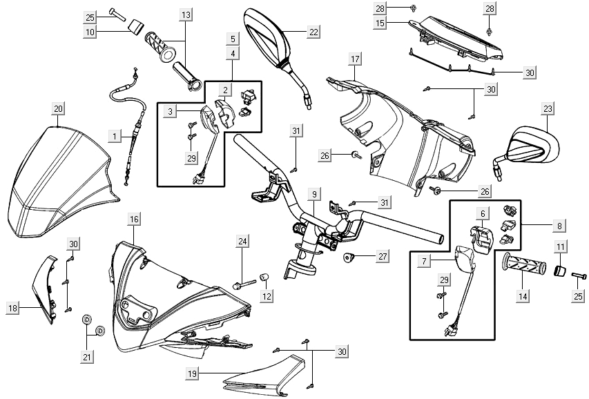Handlebar parts Kymco Agility 16+ 4T 150I E4 Matte metallic blue