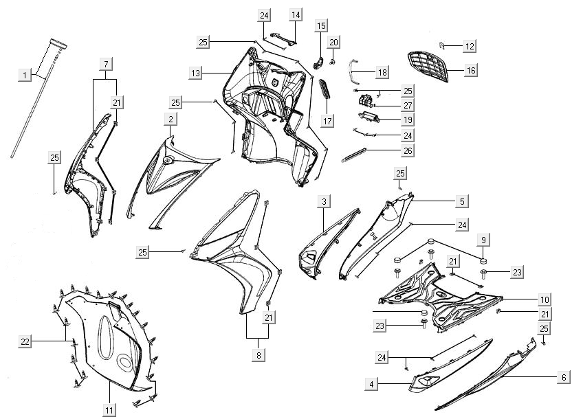 Front covers Kymco Agility 16+ 4T 150I E4 matte metallic light blue