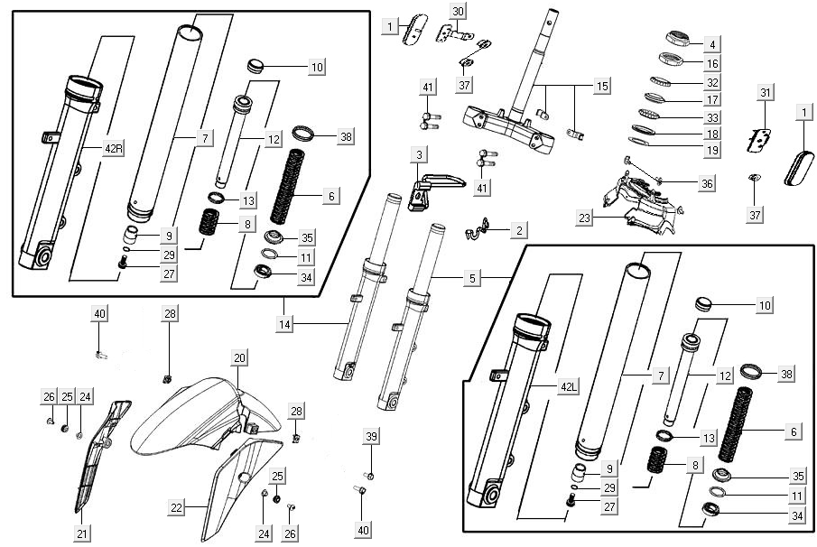Fork tube complete Kymco Agility 16+ 4T 150I E4 Matte metallic silver