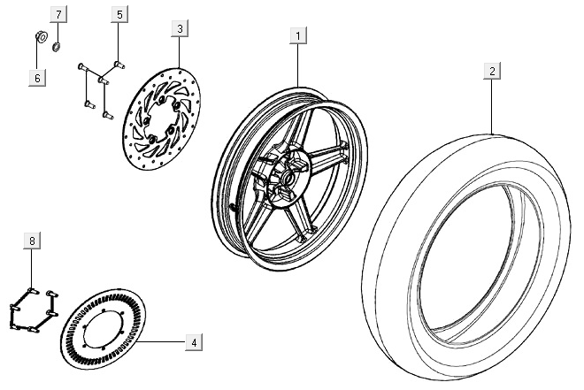 Rear wheel Kymco Agility 16+ 4T 150I E4