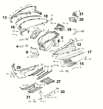 Fairing box Peugeot Django 125 EFI E5 2021-2022 MILKY WHITE/ DRAGON RED (G9)