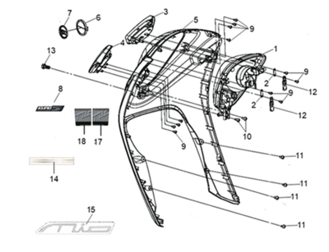 FR. cover Sym Mio 50I E5 White/Black (WH-8018P/BK-001C)