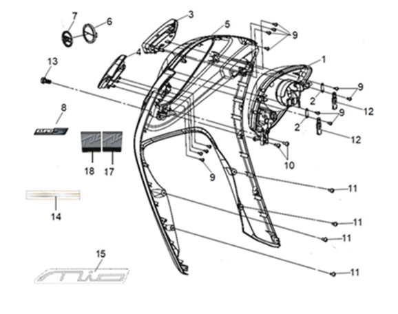 FR. cover Sym Mio 50I E5 Grey/Black (BK-2593U/BK-001C)