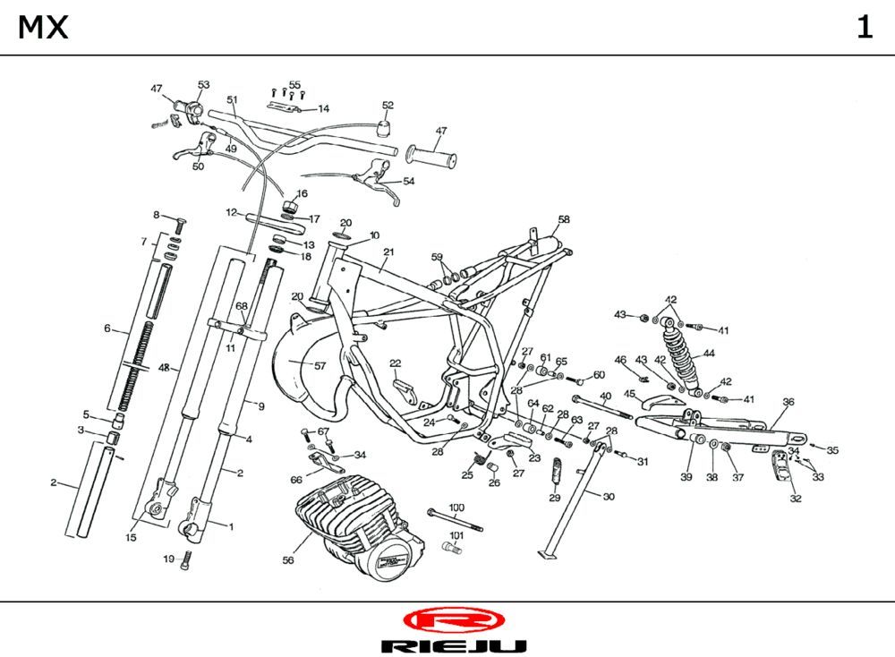 Frame- Handlebar parts Rieju MX orange 2000 2-Stroke