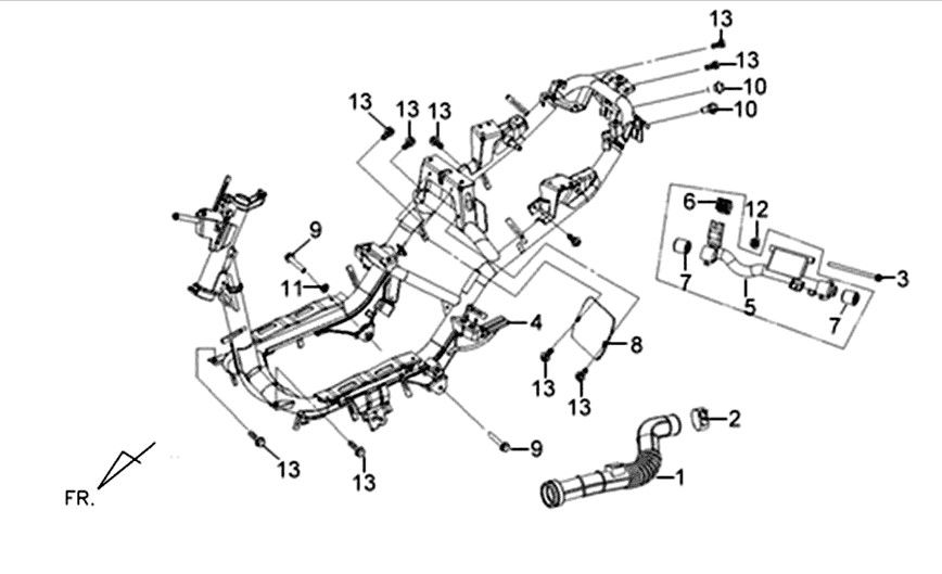 Frame - motorophanging Sym XPRO 50 4-takt AC Euro 4