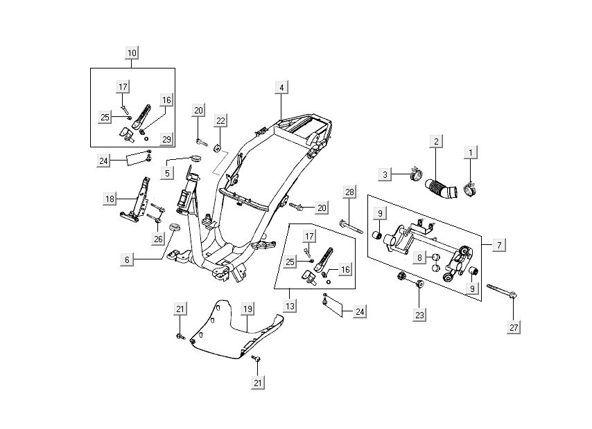Frame + engine mount Kymco People 2-stroke blue