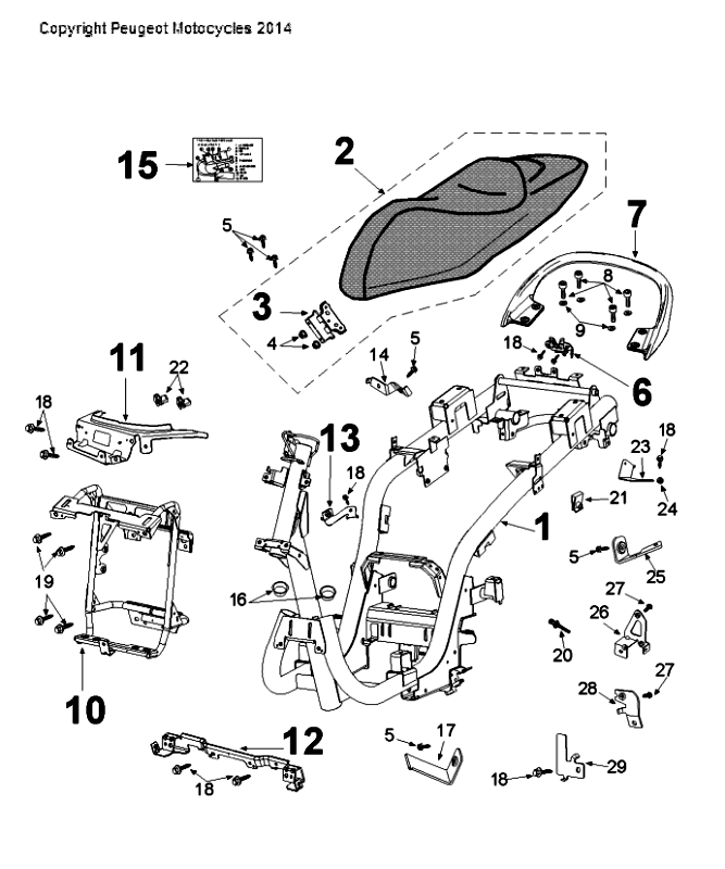 Frame and Saddle from VGAJ2ABAA80080175 Peugeot Citystar 50 Black
