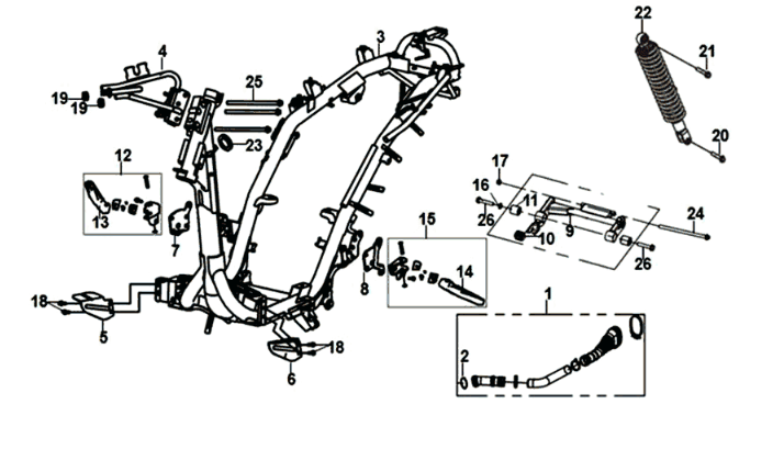 Sym Jet 14 125I E4 frame/ engine suspension