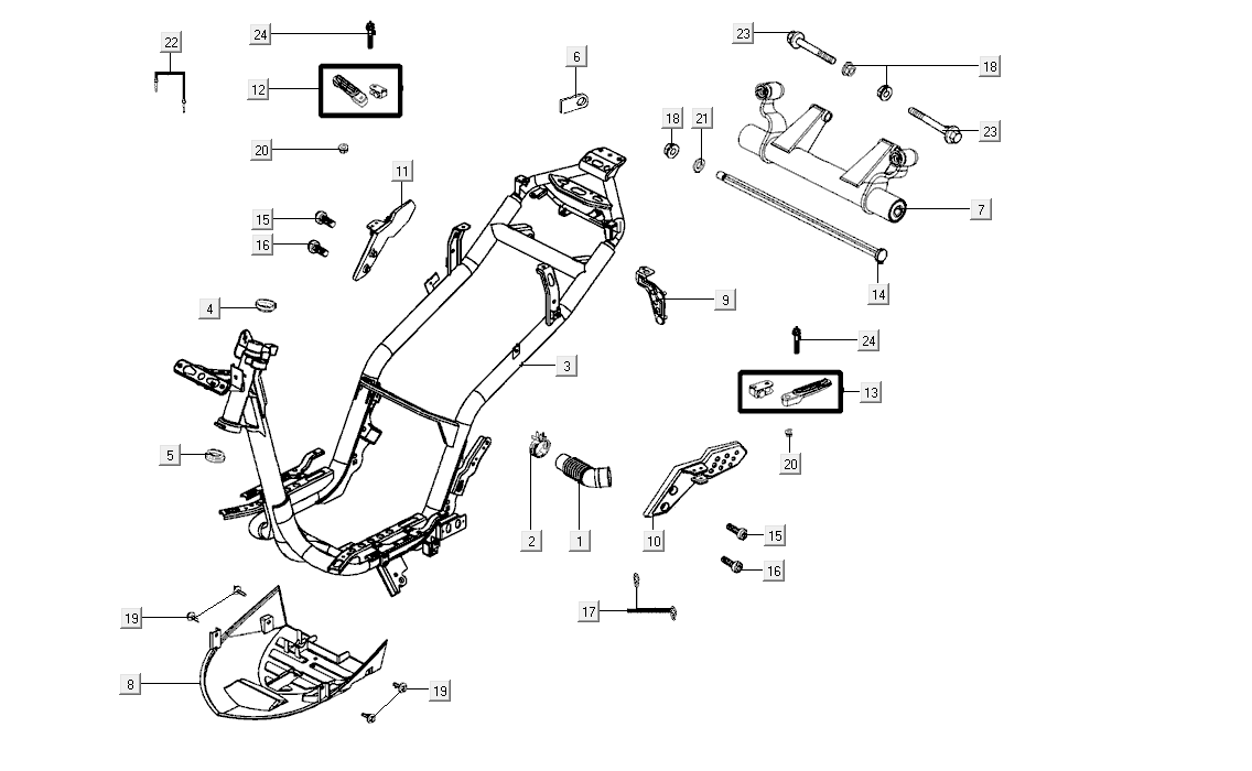 Frame Kymco Super8 Street 50i E4 Matt Black