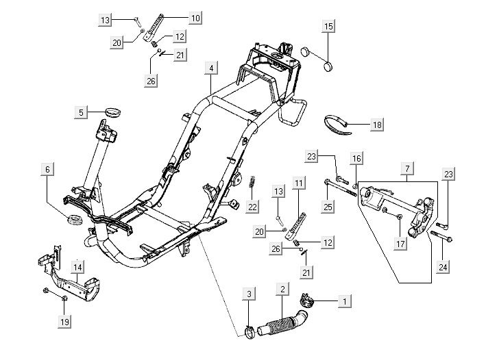 Frame parts Kymco Super9 2t lc om matt black-silver