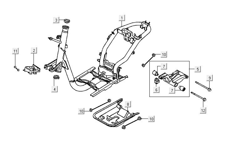 Frame parts Kymco ZX 2t ac silver-orange