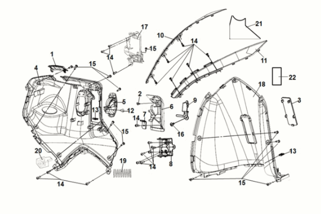 Front inner cover Sym Symphony ST 50 E5 Grey/Red (GY-430C) (Red seat)