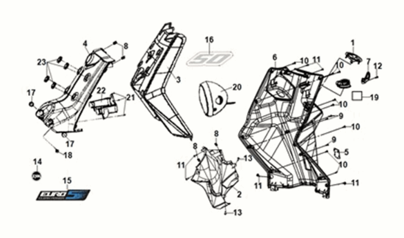 Front cover - front inner box Sym X-Pro 50 E5 Red (R-010CA)
