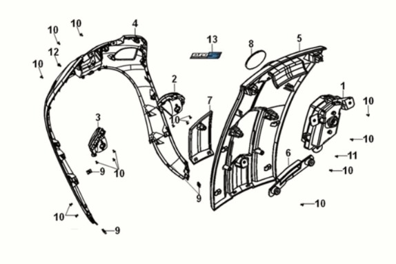 Front cover Sym Fiddle IV 125i AC CBS E5 2020-2021 WHITE (WH-8018P)