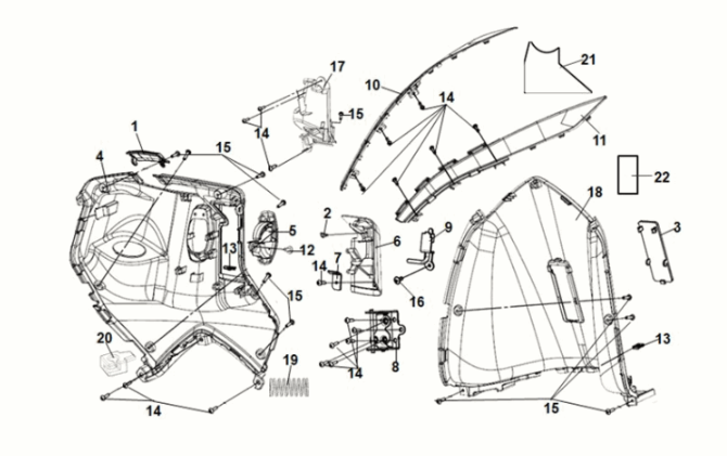 Front inner cover Sym Symphony ST 50 E5 White/Red (WH-8028P) (Red seat)