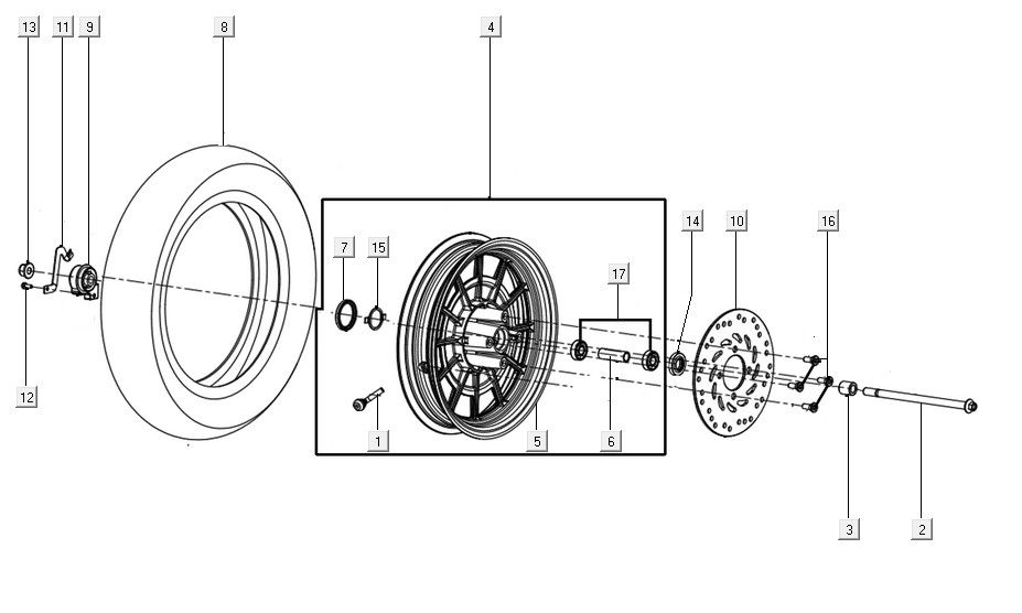 Front wheel assy Kymco Filly 50 E5+