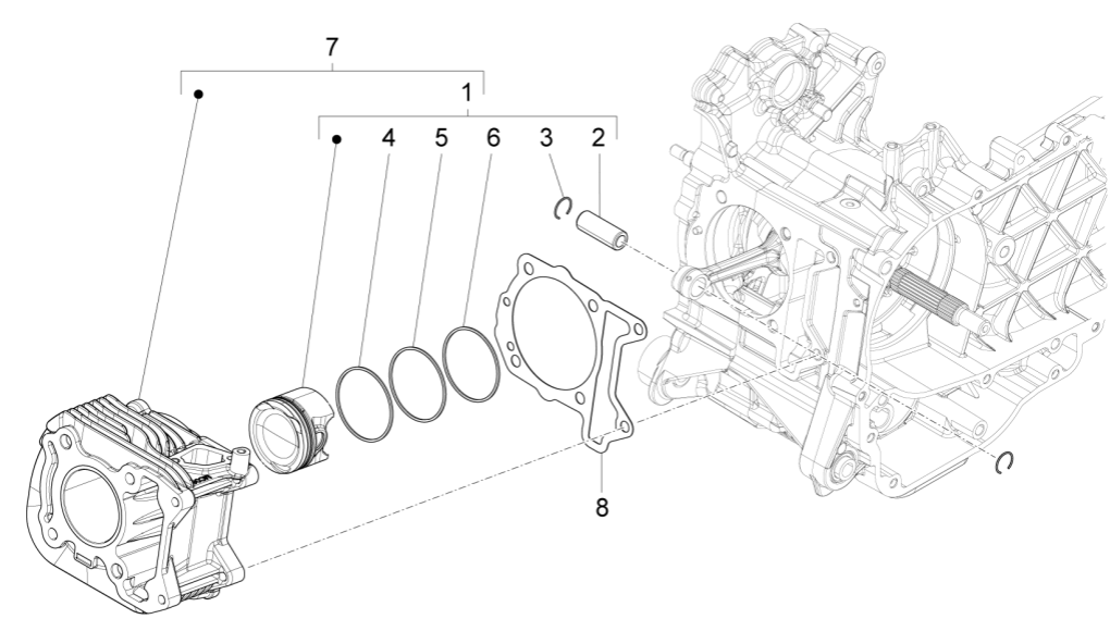 Group Cylinder Piston Piston Pin Vespa Primavera 125 4T 3V IE ABS