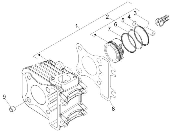Cylinder - Piston Piaggio New Fly 50 4T 2V AC