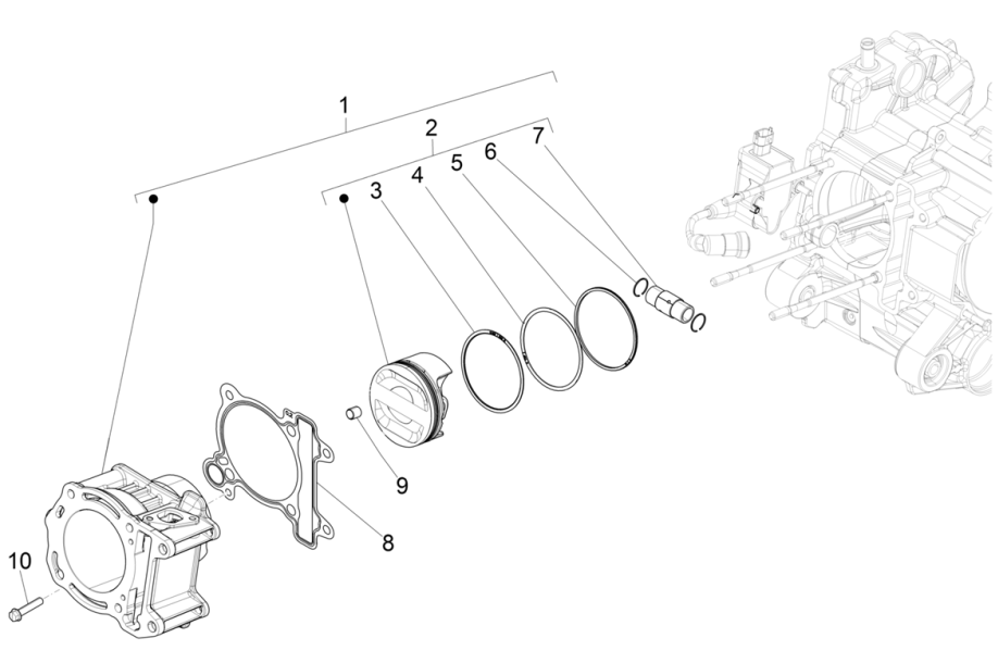 Piaggio MP3 350 Maxi sport E4 ABS 2018-2020 group of cylinders and pistons (EMEA)