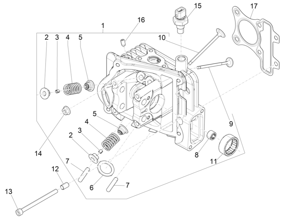 Group head - Piaggio Liberty 50 4-stroke valves (IGET Euro 5)