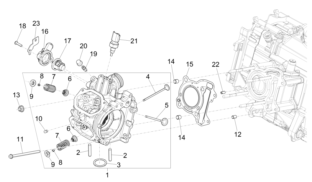Group head - Valves - Vespa GTS 125 4T E4 ABS 2019 (EMEA)