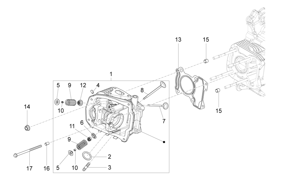 Cylinder Head - Valves Vespa Sprint 150 3V IE ABS Euro 3 2015