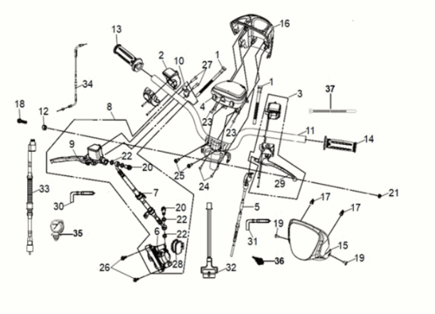 Handlebar Sym Mio 50I E5 Grey/Black (GY-430C/BK-001C)