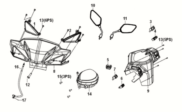 Handle cover Sym E-XPRO 45KM/H 2020-2021 Black (BK-001C)