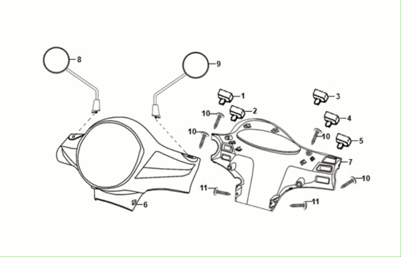 Handlebar Covers - Handlebar Switches - Mirrors Sym Fiddle ll Euro 5 Rich Gray (GY-430C)